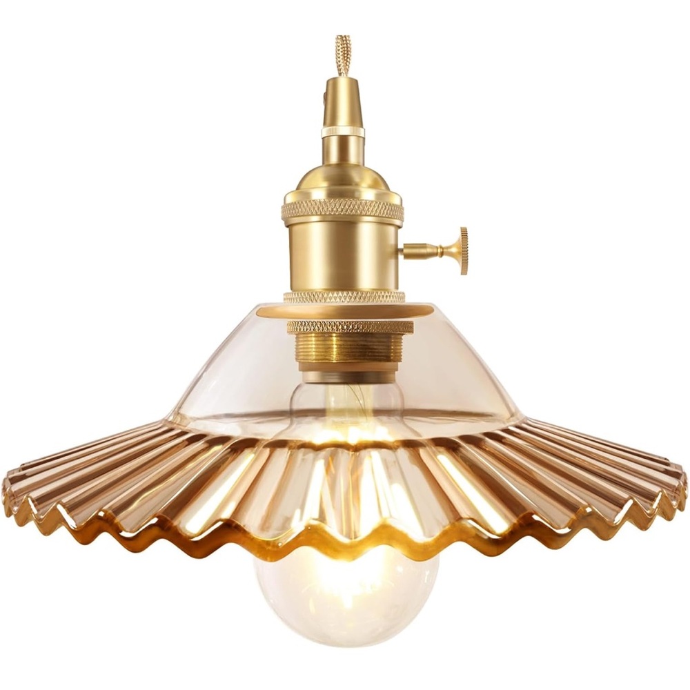 Gold Amber Pendant Lotus Glass Adjustable hanging light